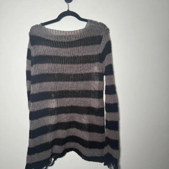 japanese distressed avant garde striped wool sweater - Picture 2 of 4